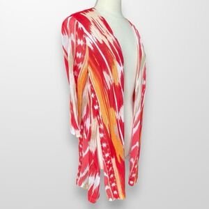 Chicos Size 2 Large‎ Cardigan Lightweight Gauzy 3/4 Sleeve Sweater Pink Orange